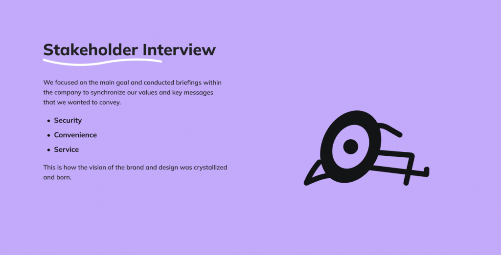 Obmify stakeholder interview summary: security, convenience and service as core values, beside the mascot