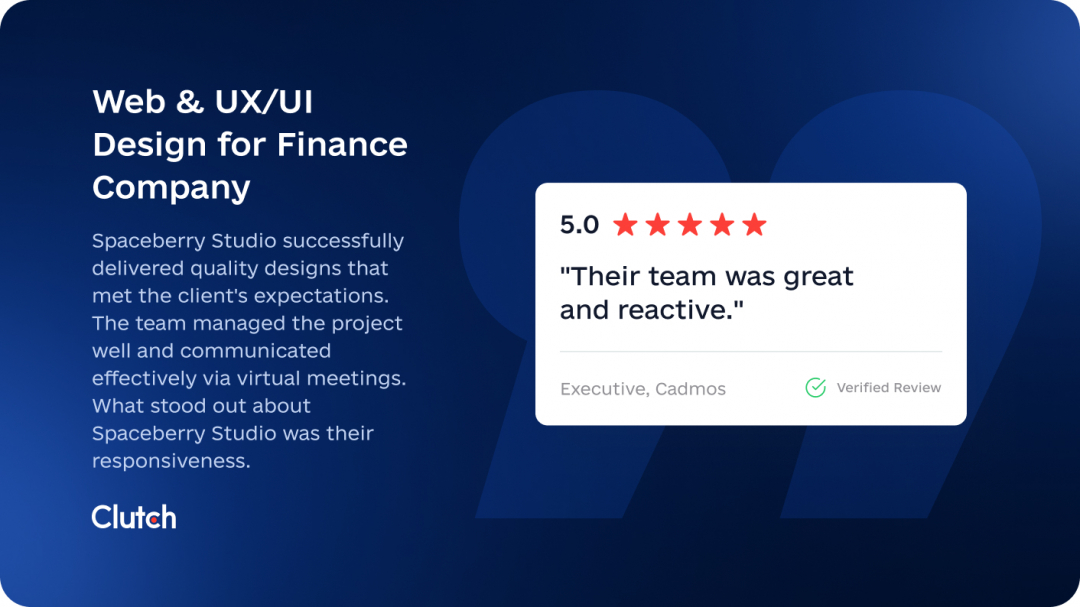 Clutch 5.0-star review from a Cadmos executive: "Their team was great and reactive", for web and UX/UI design