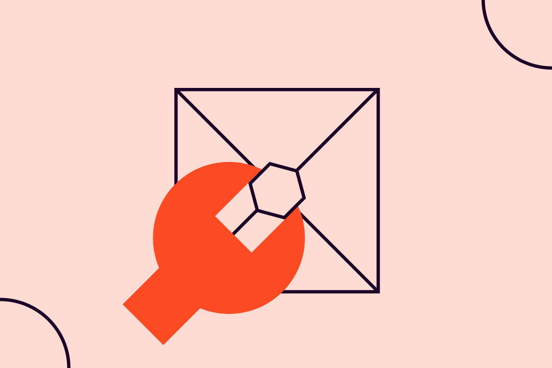 Orange wrench with a hexagon nut over an outlined square, on pale pink
