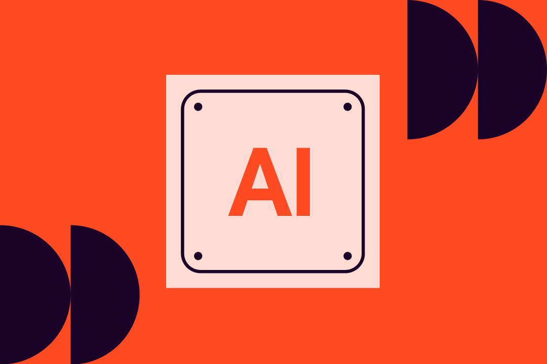 Pale chip-shaped square labelled AI between dark half-circles, on orange