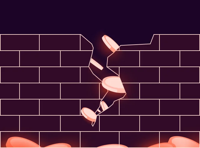How a 2-Week UX Audit Uncovers $50K Revenue Losses in SaaS Glowing coins spilling through a crack in a dark brick wall and piling up at its base