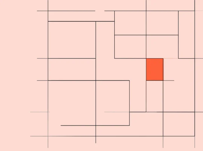 Mobile App Layout Ideas for Amazing UX Thin black grid lines dividing a pale pink field into blocks, with one small orange rectangle filled in