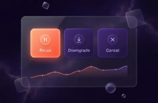 Cancellation options offering Pause, Downgrade and Cancel side by side, with Pause highlighted