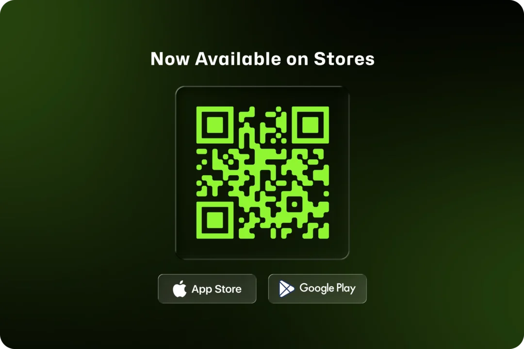 "Now Available on Stores" banner with a lime-green IONA Pay download QR code and App Store and Google Play buttons