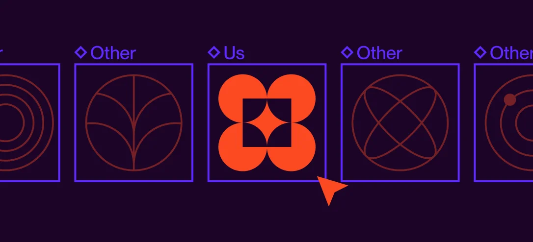 Row of purple-framed logo tiles labeled Other, with a bright orange tile labeled Us selected by a cursor