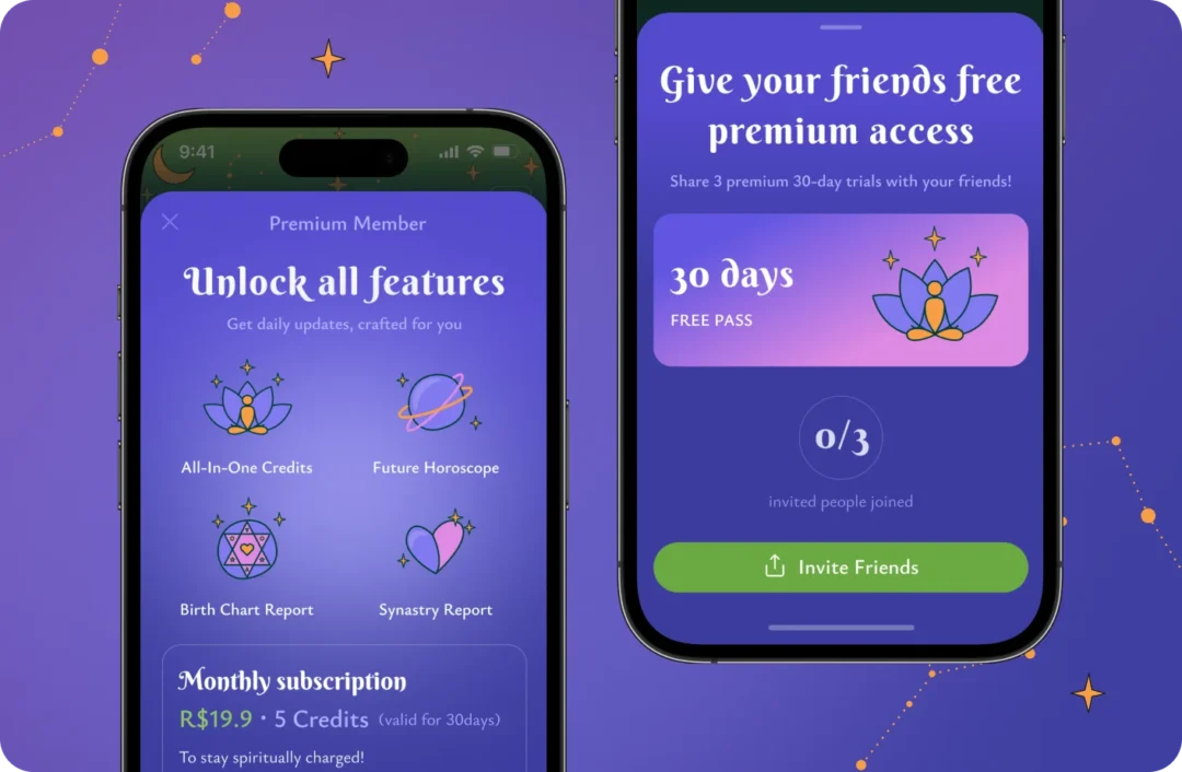 Aura Pura premium and referral screens