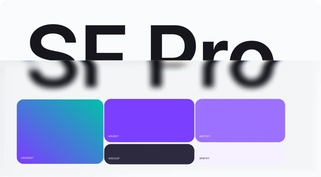 Brand foundations: the SF Pro typeface specimen above the Ponteo colour swatches with their hex values
