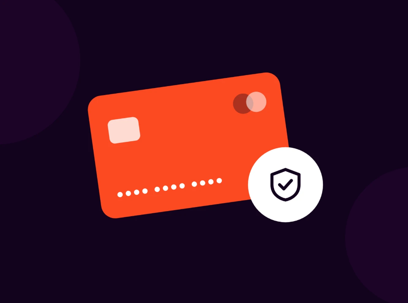 Fintech App Design: Aligning User Needs and Security Orange bank card with a white security shield badge on a dark background