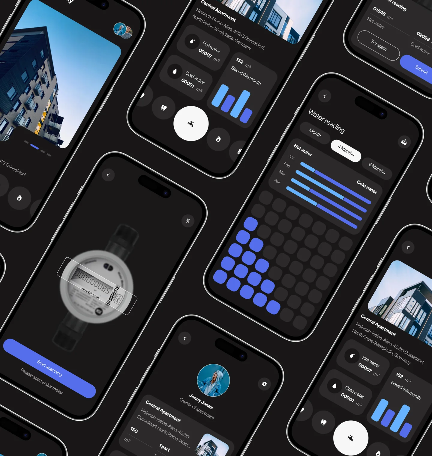 Meter Scanner utility services mobile app screens