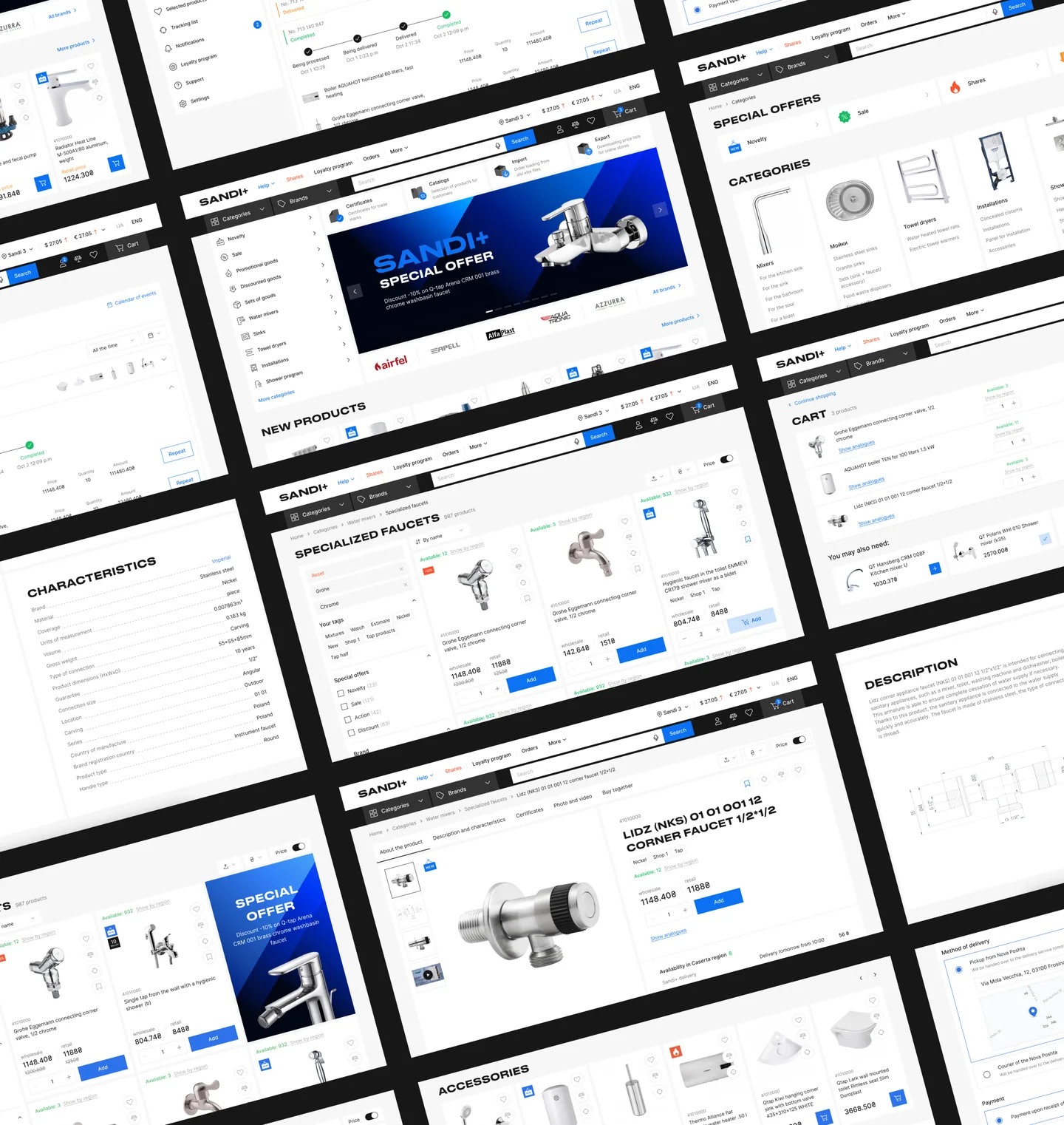 Sandi+ B2B wholesale and dropshipping platform screens