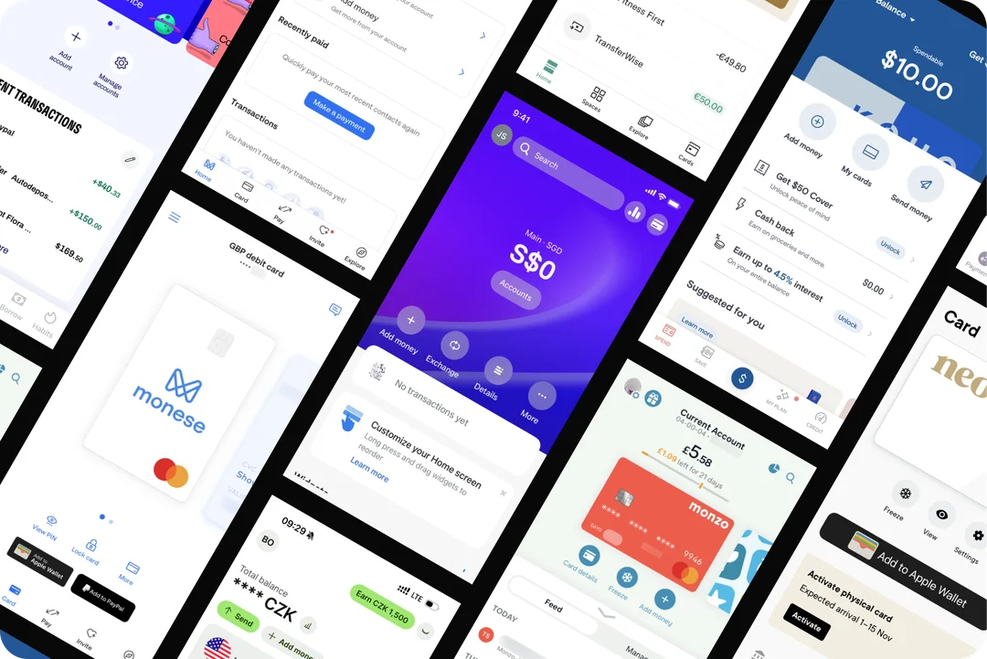 Main screens of the ten leading fintech and banking apps reviewed in the competitor analysis