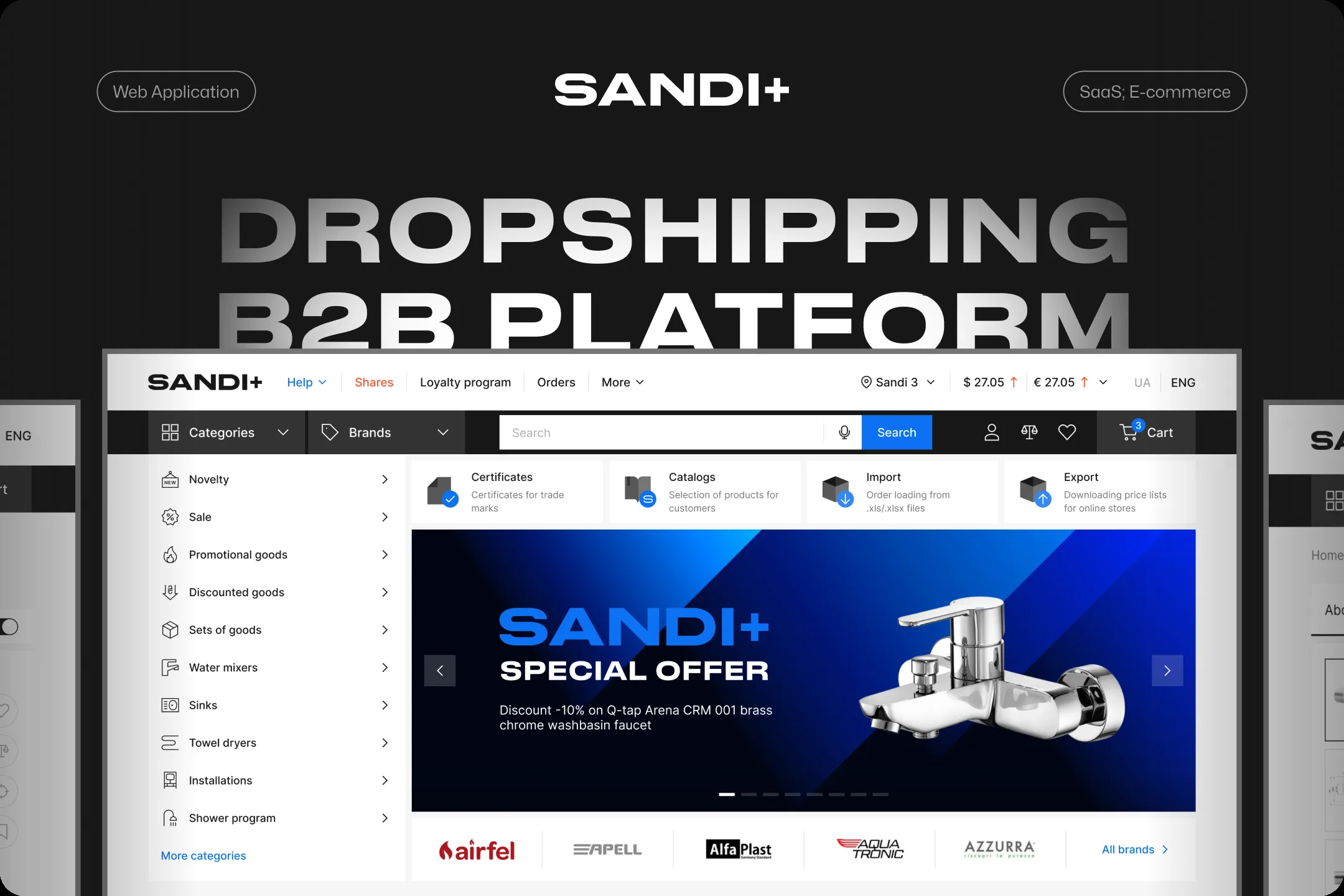 sandi+ Sandi+ B2B wholesale and dropshipping platform screens