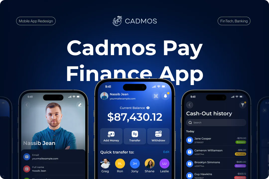 CadmosPay App Redesign Backed by a 5★ client review and expanded design system adoption — case study cover