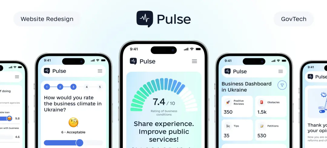 Pulse.gov.ua: GovTech platform redesign with +61% UX maturity growth and 450,000+ ratings collected — case study cover