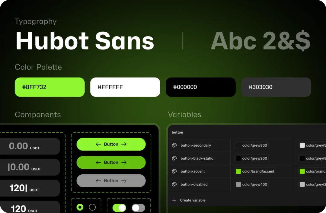 FinTech app design system with token-based variables